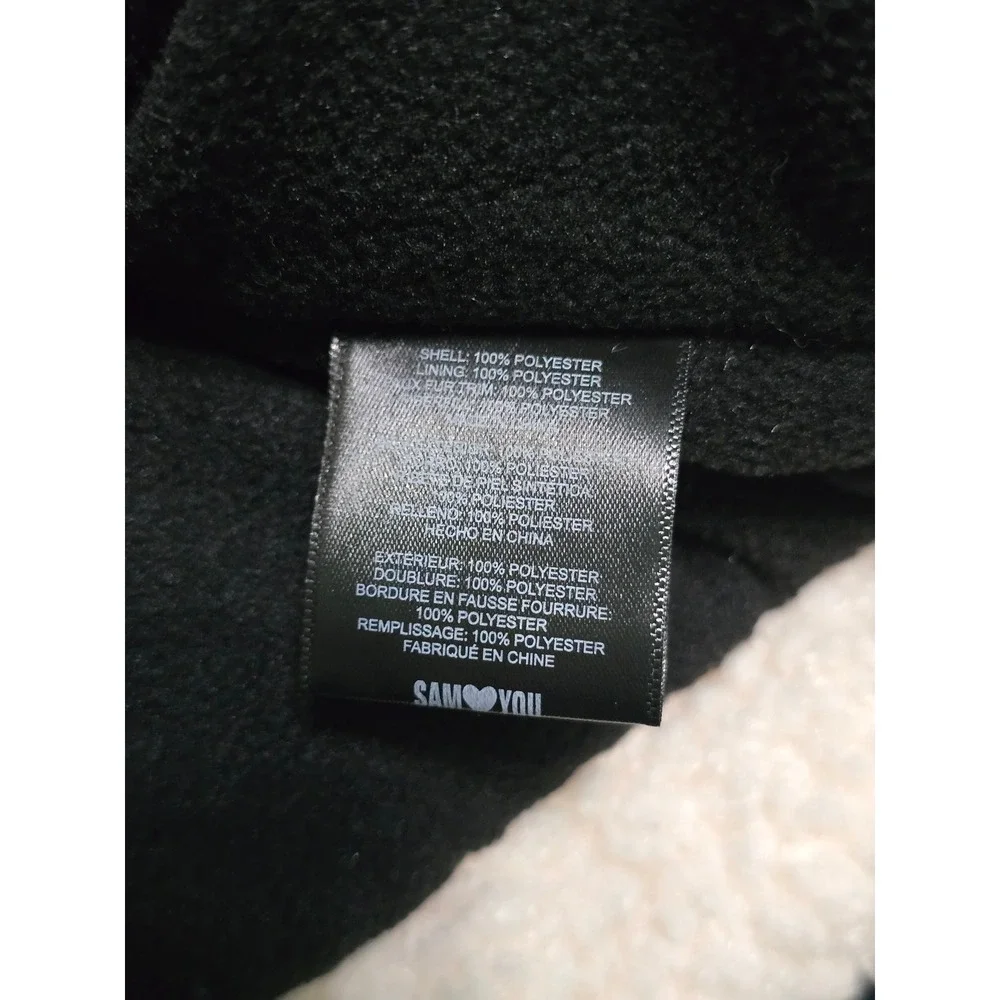 Black Sherpa Ski Snow Puffer Hood Star Whimsygoth Girls Sam Edelman Jacket L